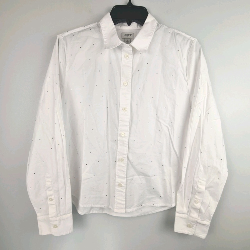 J Crew Rhinestone Modern Shirt Women S White Elevated Embellished Classic Career